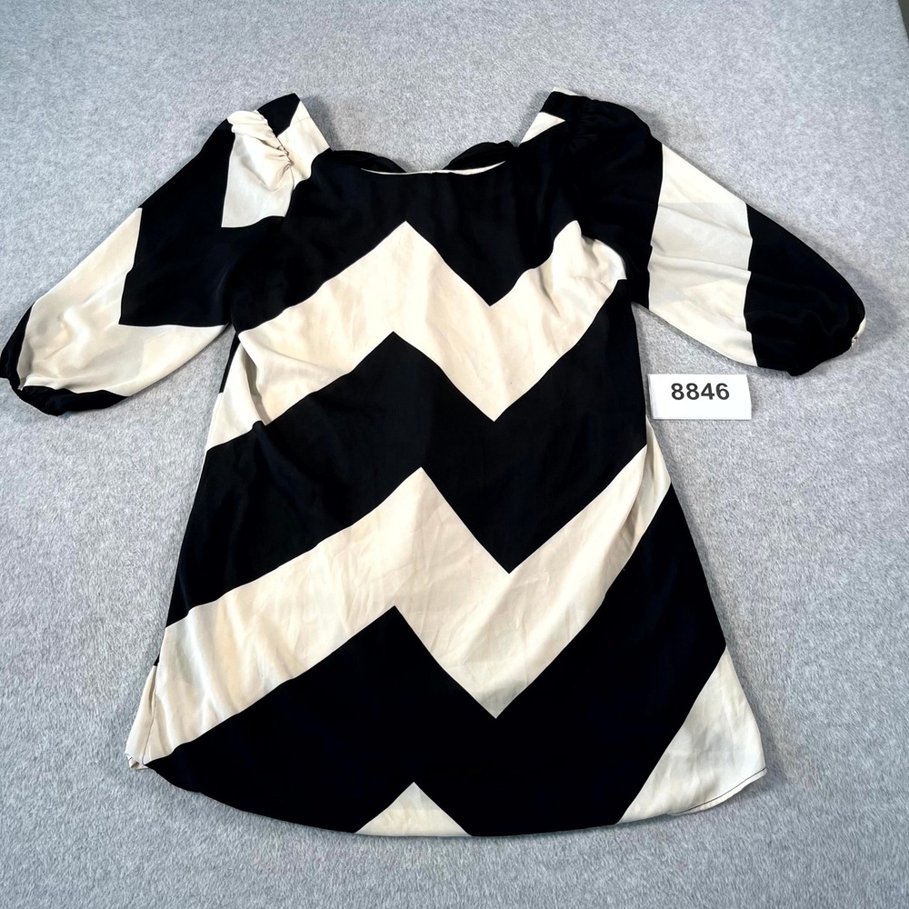 GB Mini Dress Womens Large Black White Zig Zag‎ Print Scoop Neck Ruffle Casual
